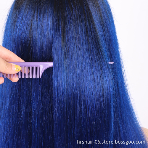 100% human hair T1B/Blue Color Brazilian Remy hair wigs with Bangs Full Machine Made Wigs no Lace wigs For Women